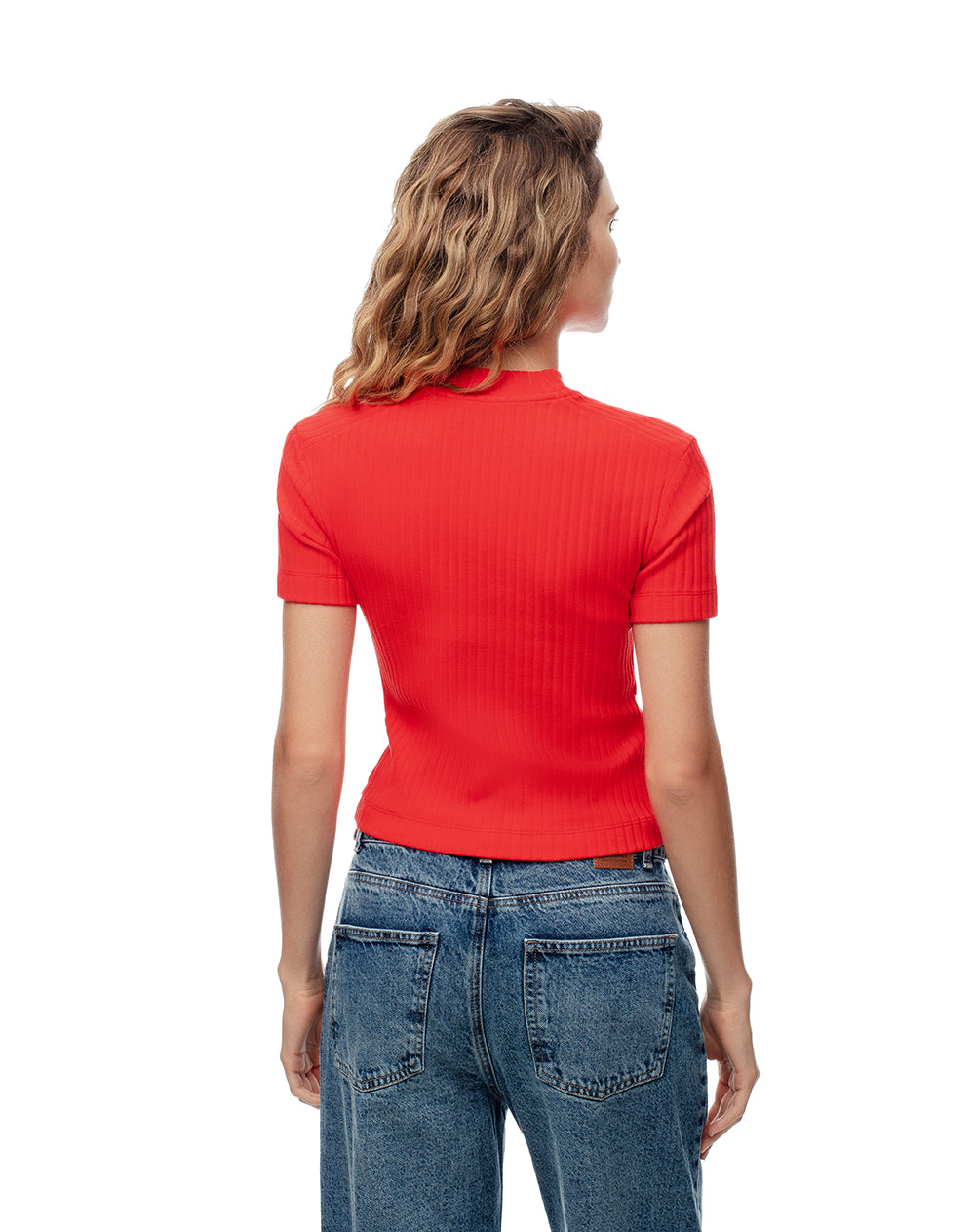Camiseta crop slim algodón roja mujer