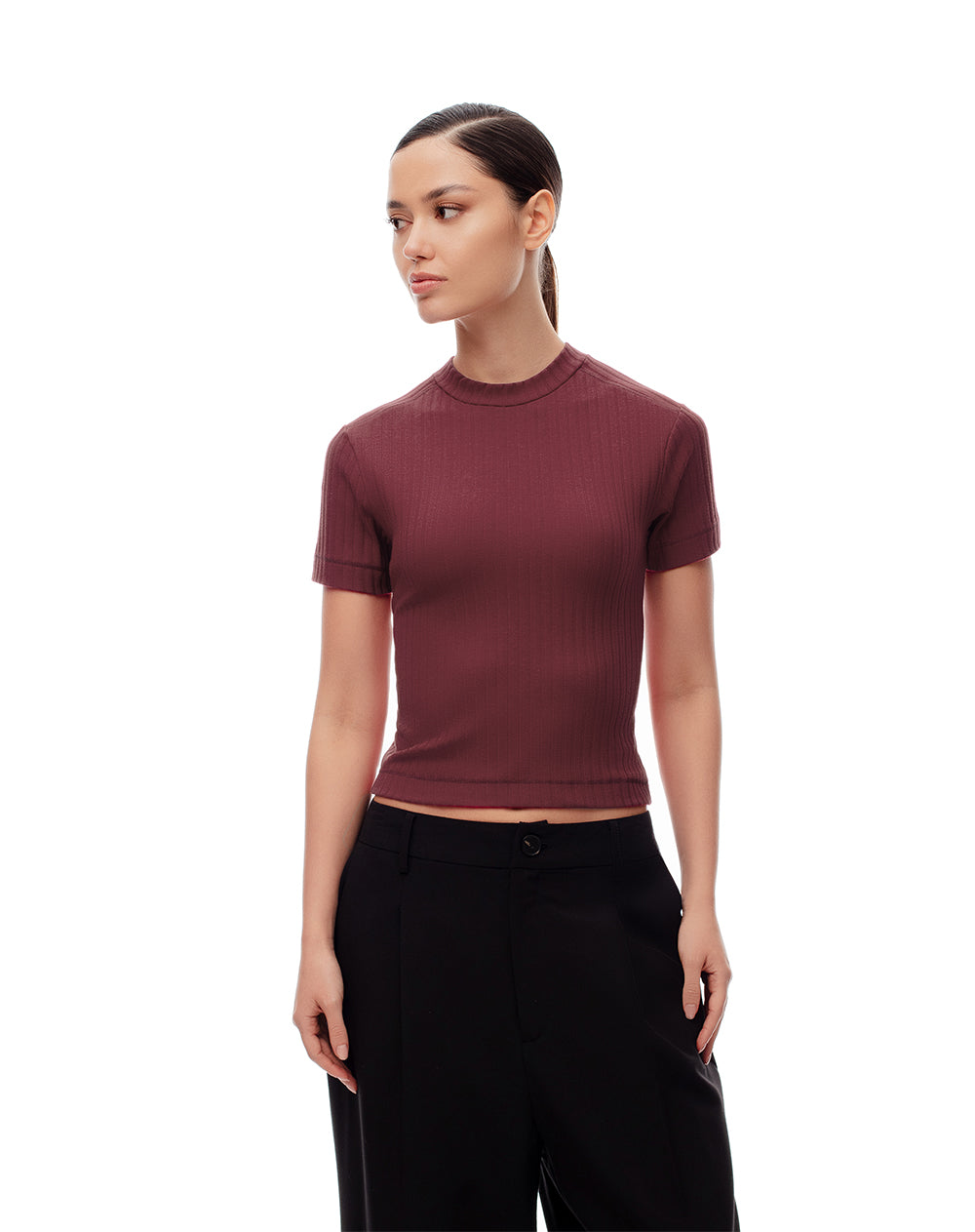 Camiseta slim algodón vino tinto mujer