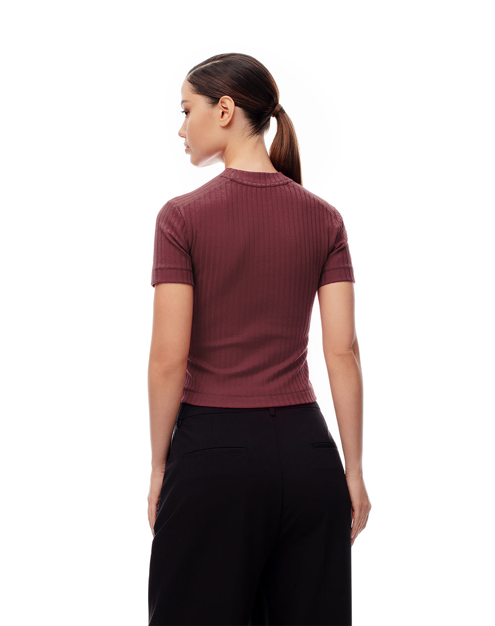 Camiseta slim algodón vino tinto mujer