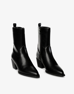 Botas tipo western tacón medio negras mujer