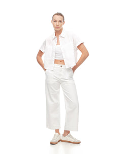 Jean culotte tiro medio blanco mujer