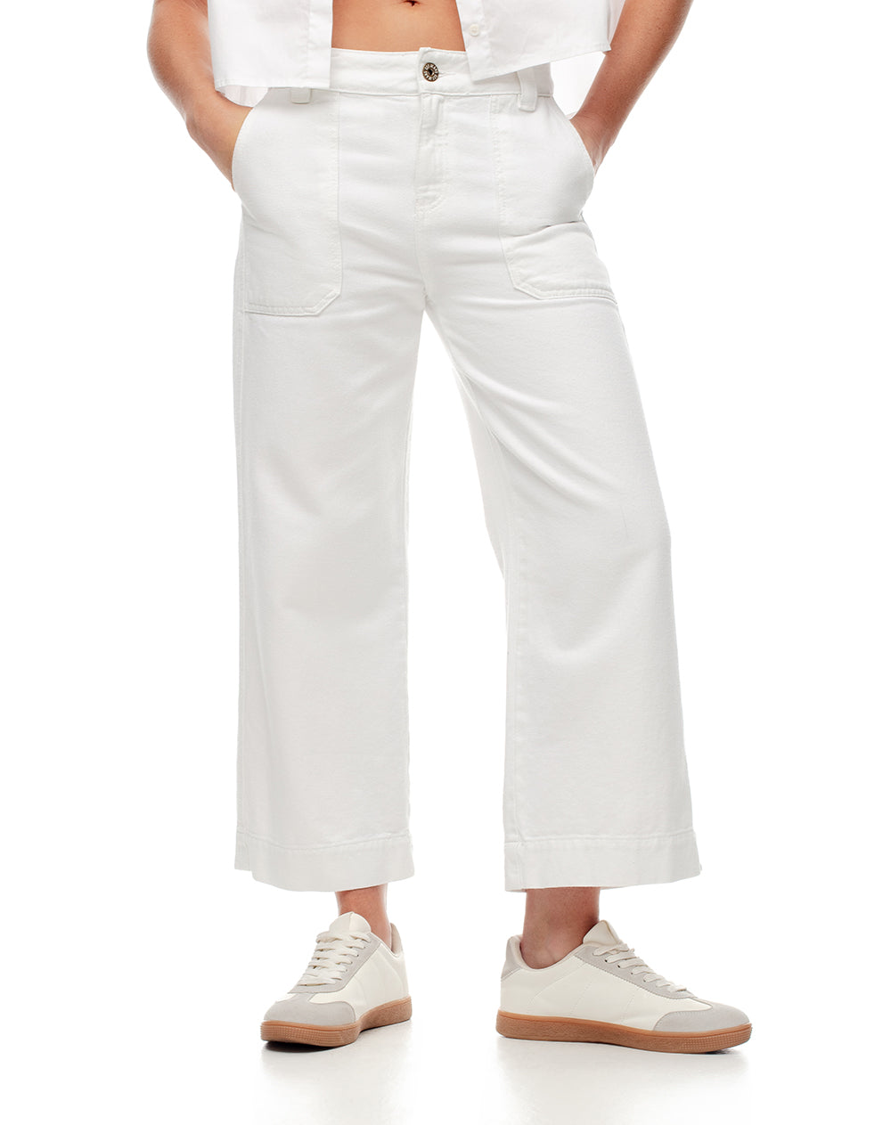 Jean culotte tiro medio blanco mujer