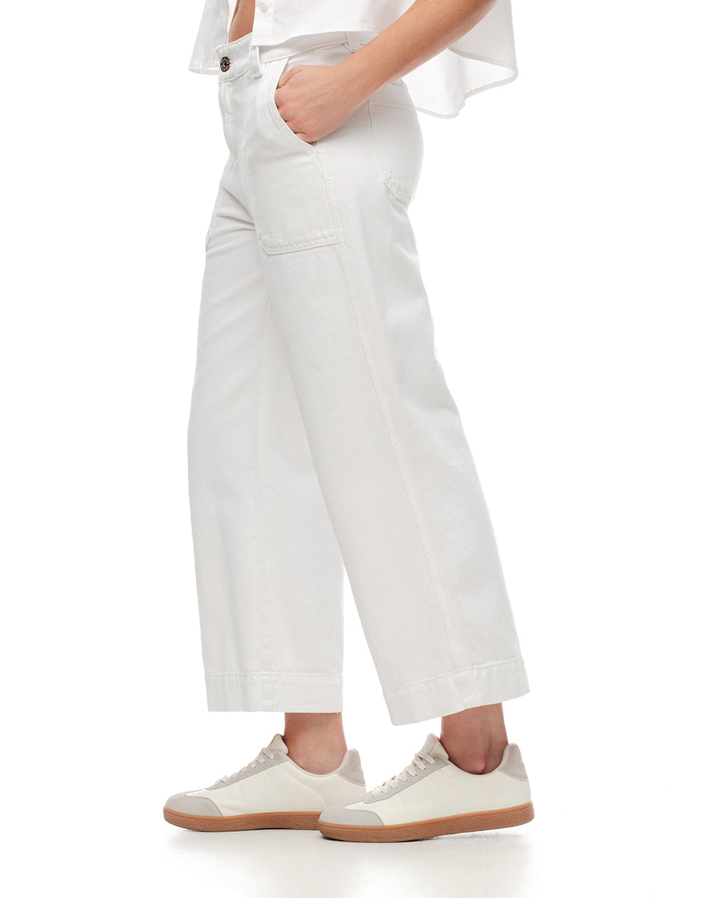 Jean culotte tiro medio blanco mujer