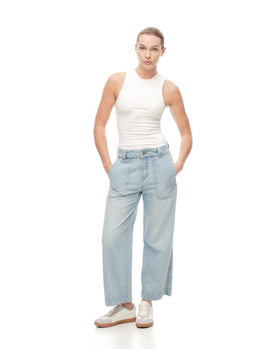 Jean culotte tiro medio índigo claro mujer