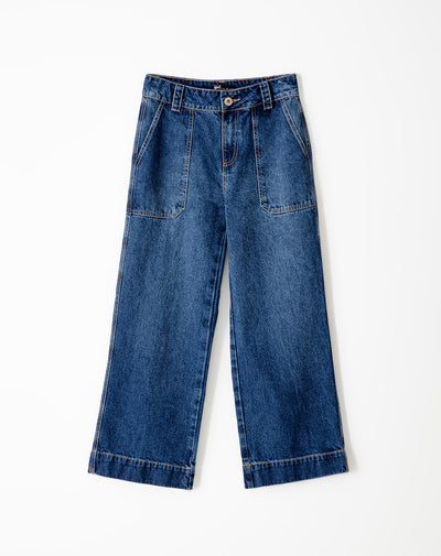 Jean culotte tiro medio 100% algodón índigo oscuro mujer