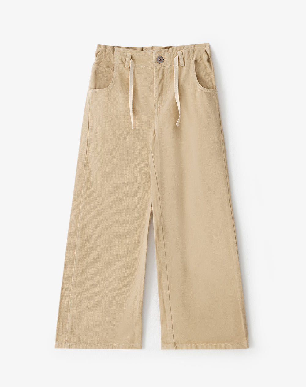 Pantalón wide leg tiro medio drill 100% algodón habano niña