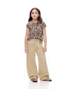 Pantalón wide leg tiro medio drill algodón habano niña