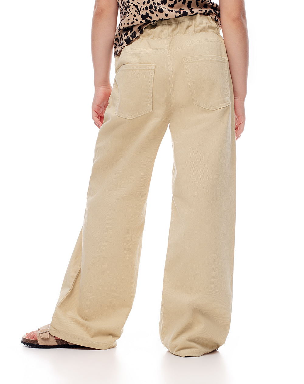 Pantalón wide leg tiro medio drill 100% algodón habano niña