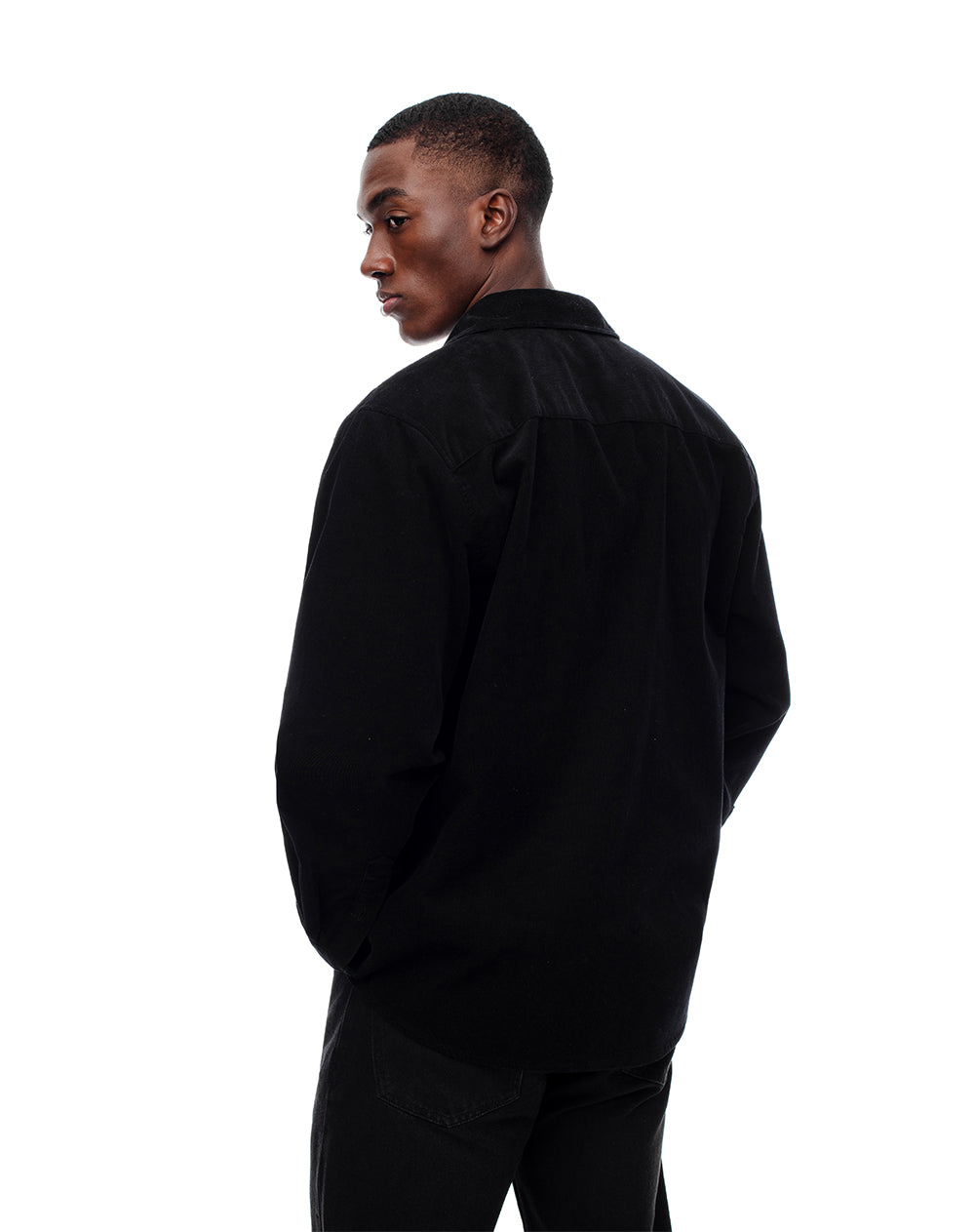 Camisa manga larga regular corduroy algodón negra hombre