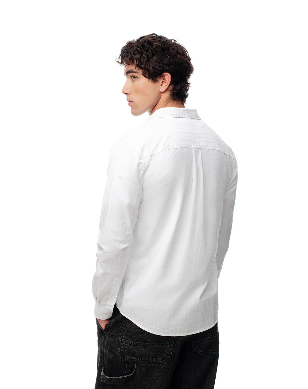 Camisa regular manga larga blanca hombre