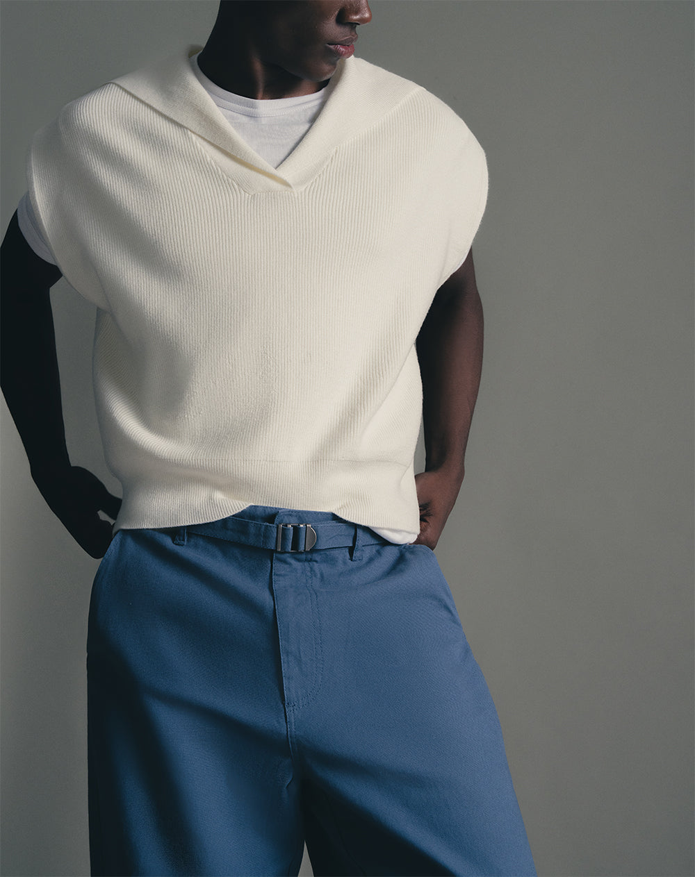 Pantalón chino drill algodón azul hombre