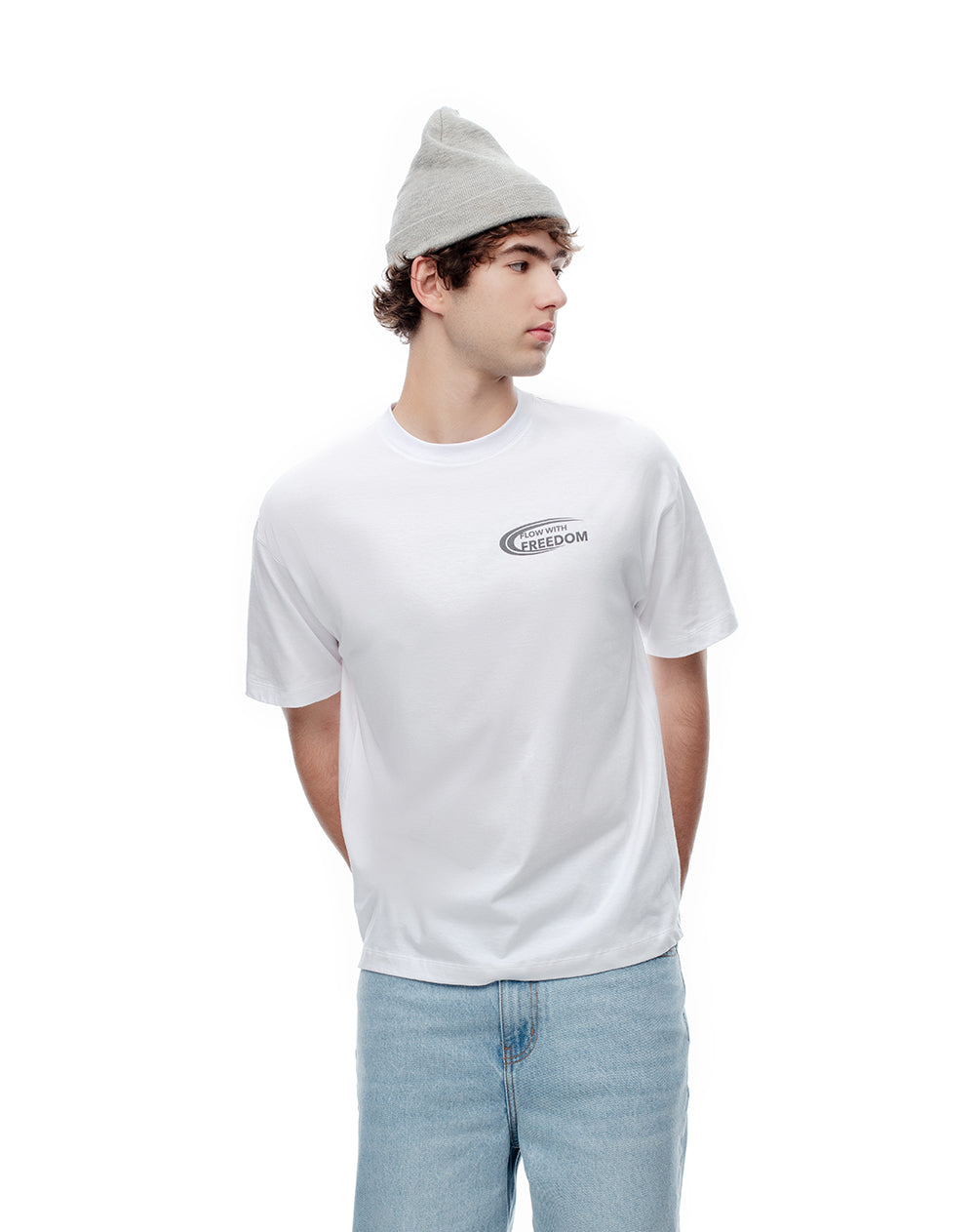 Camiseta regular algodón blanca estampada hombre