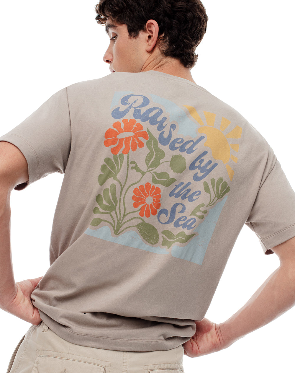 Camiseta regular algodón taupe estampada hombre