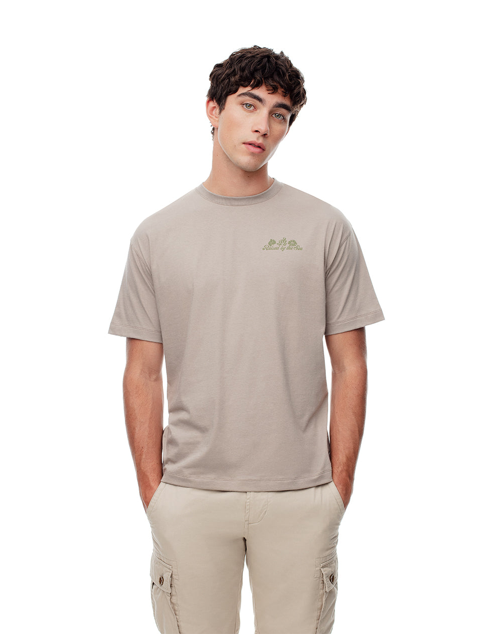 Camiseta regular algodón taupe estampada hombre