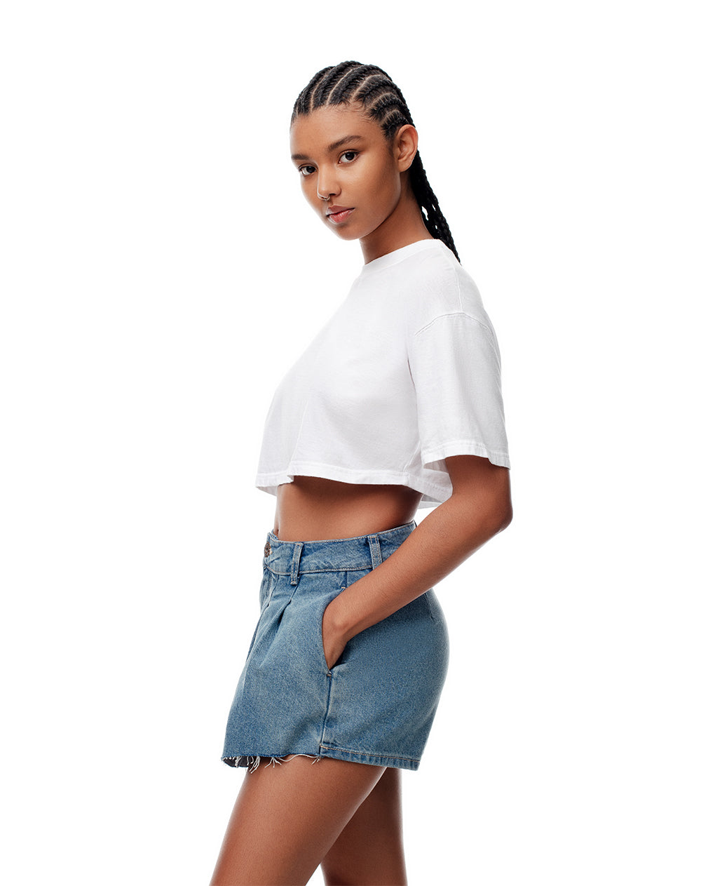 Falda short tiro medio denim índigo medio mujer