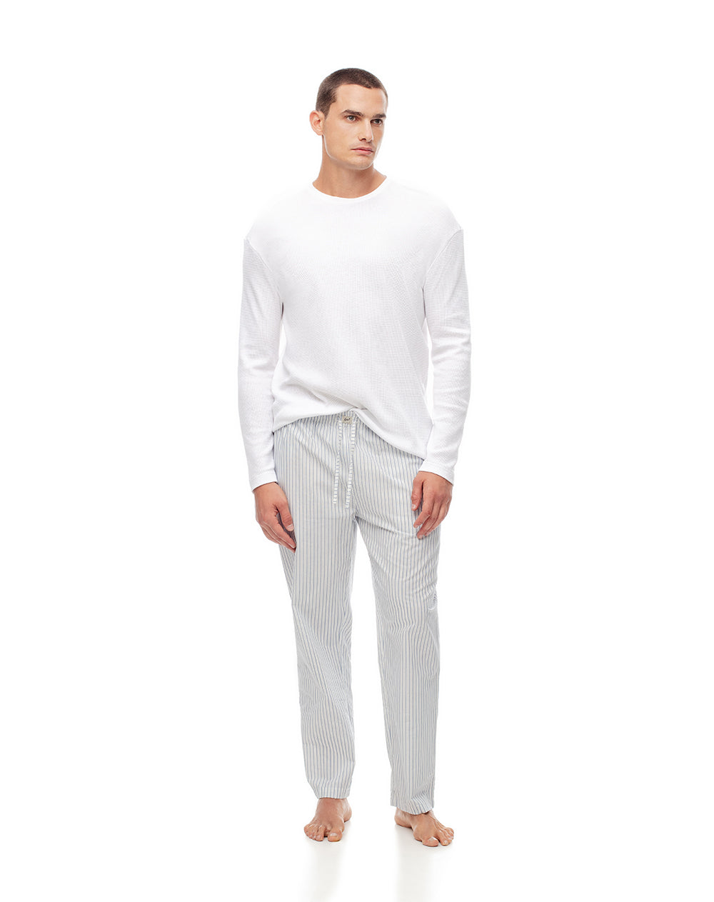 Pantalón regular fit tiro medio azul rayas