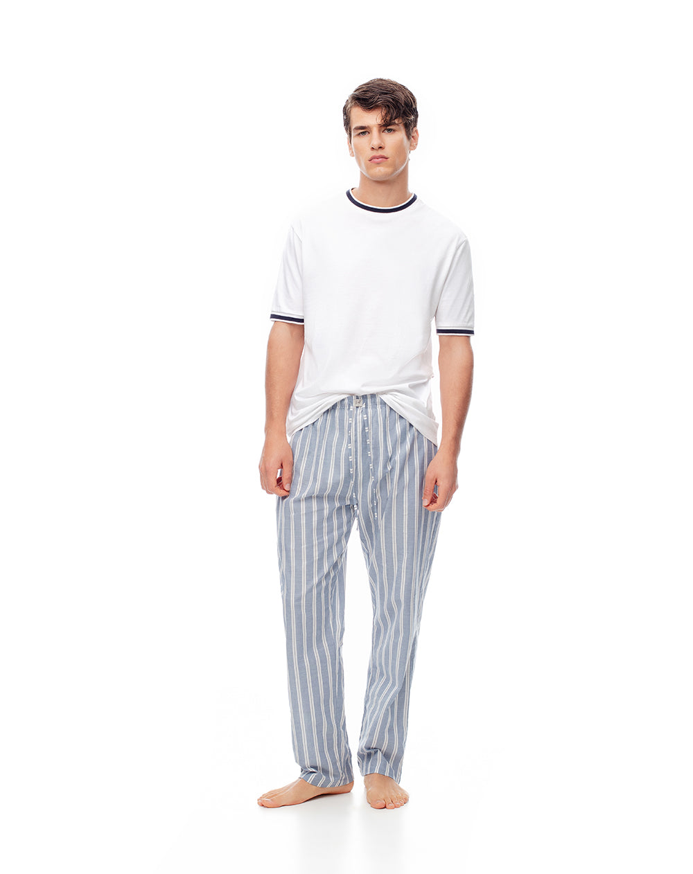 Pantalón regular fit tiro medio azul rayas