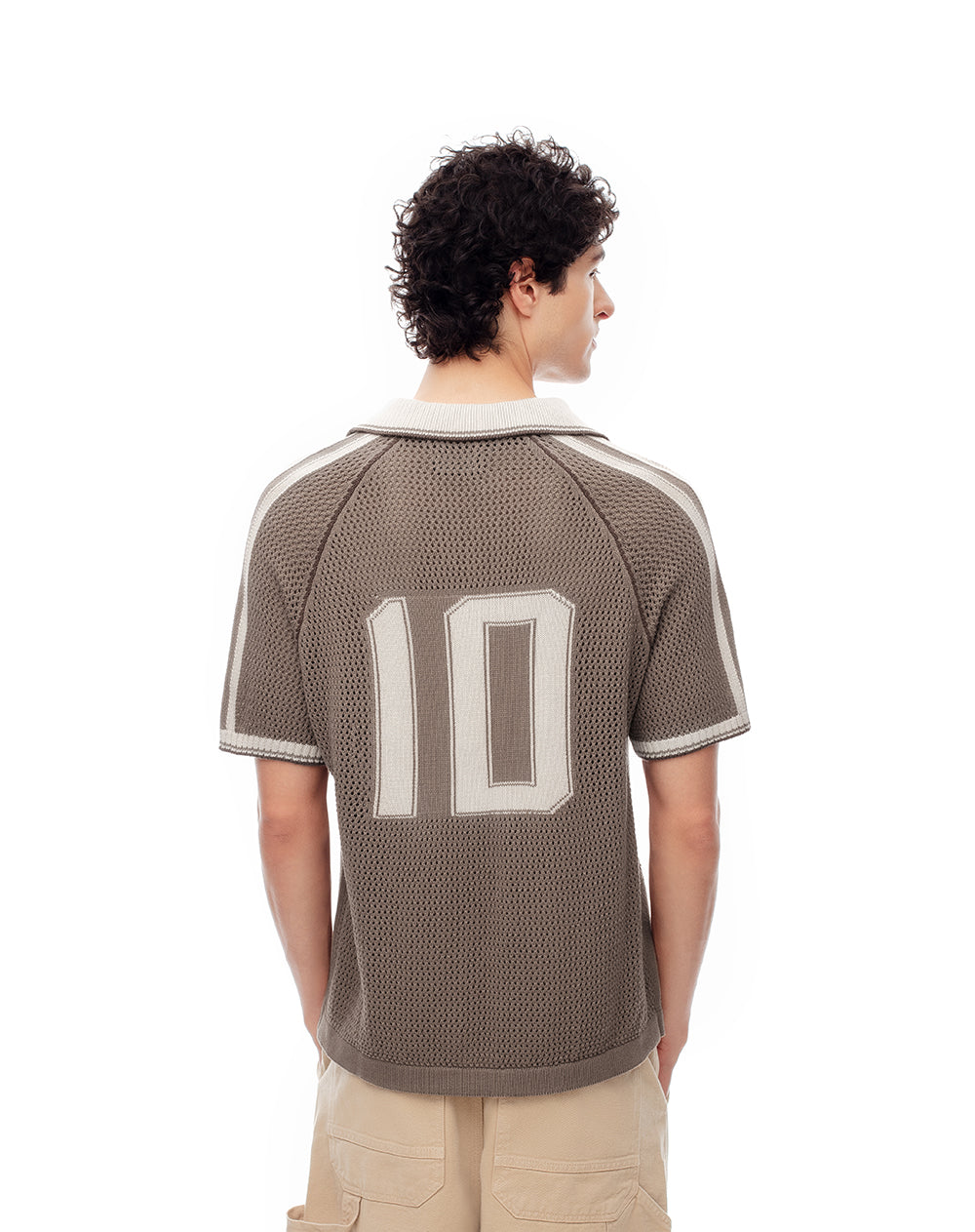 Polo regular tejida algodón café hombre