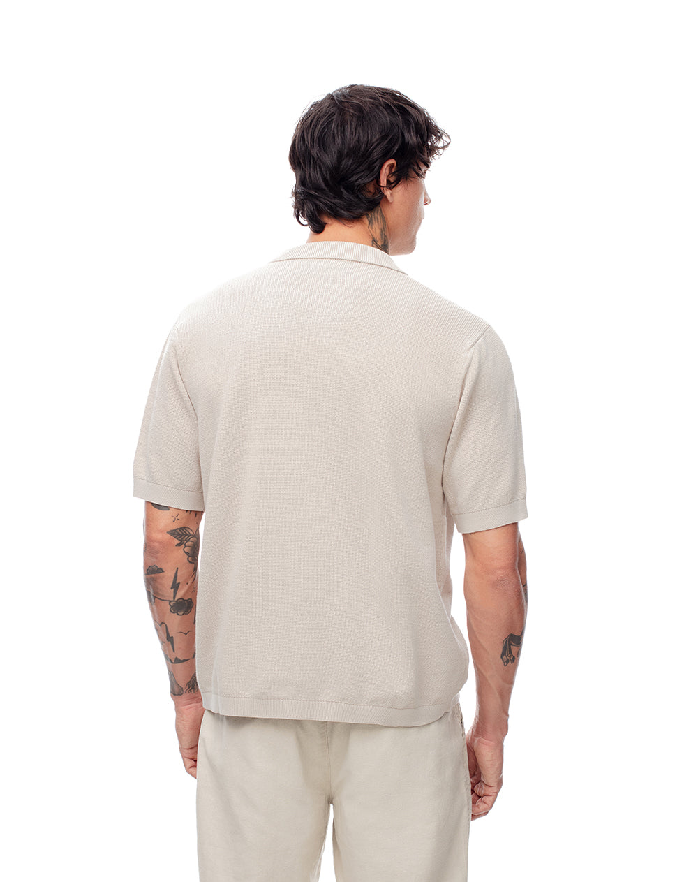 Camisa manga corta regular tejida algodón arena hombre