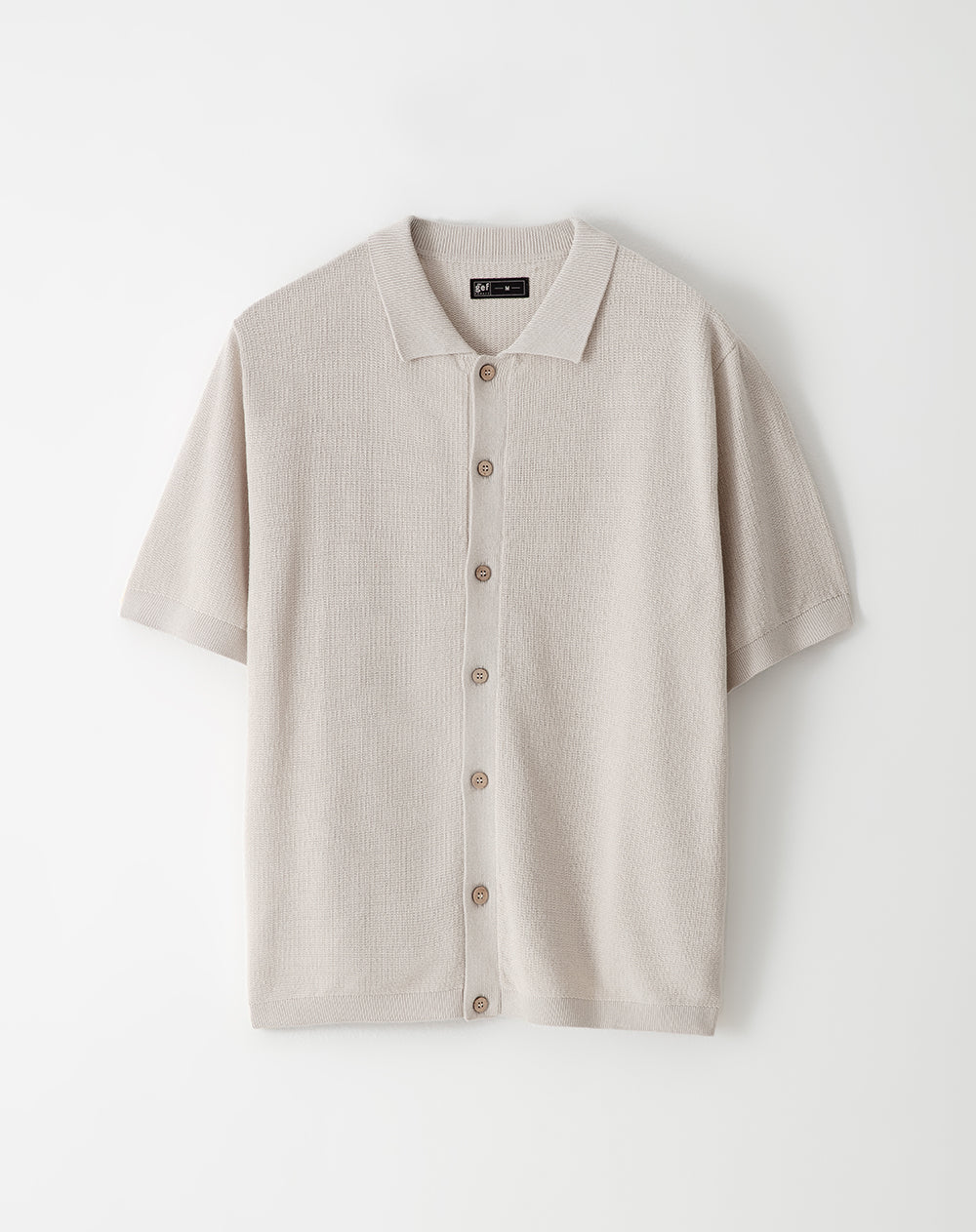 Camisa manga corta regular tejida algodón arena hombre