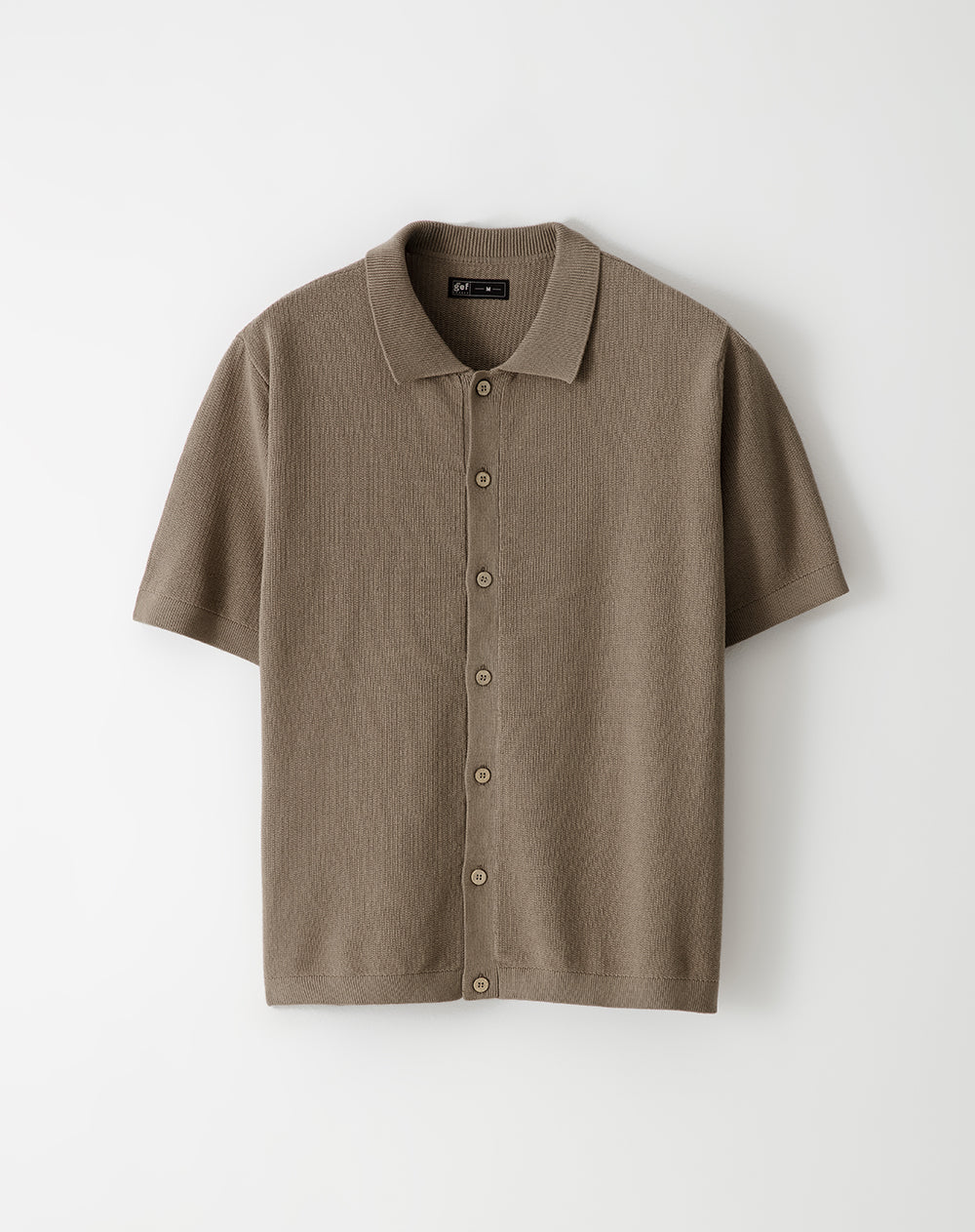 Camisa manga corta regular tejida algodón café hombre