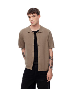 Camisa manga corta regular tejida algodón café hombre