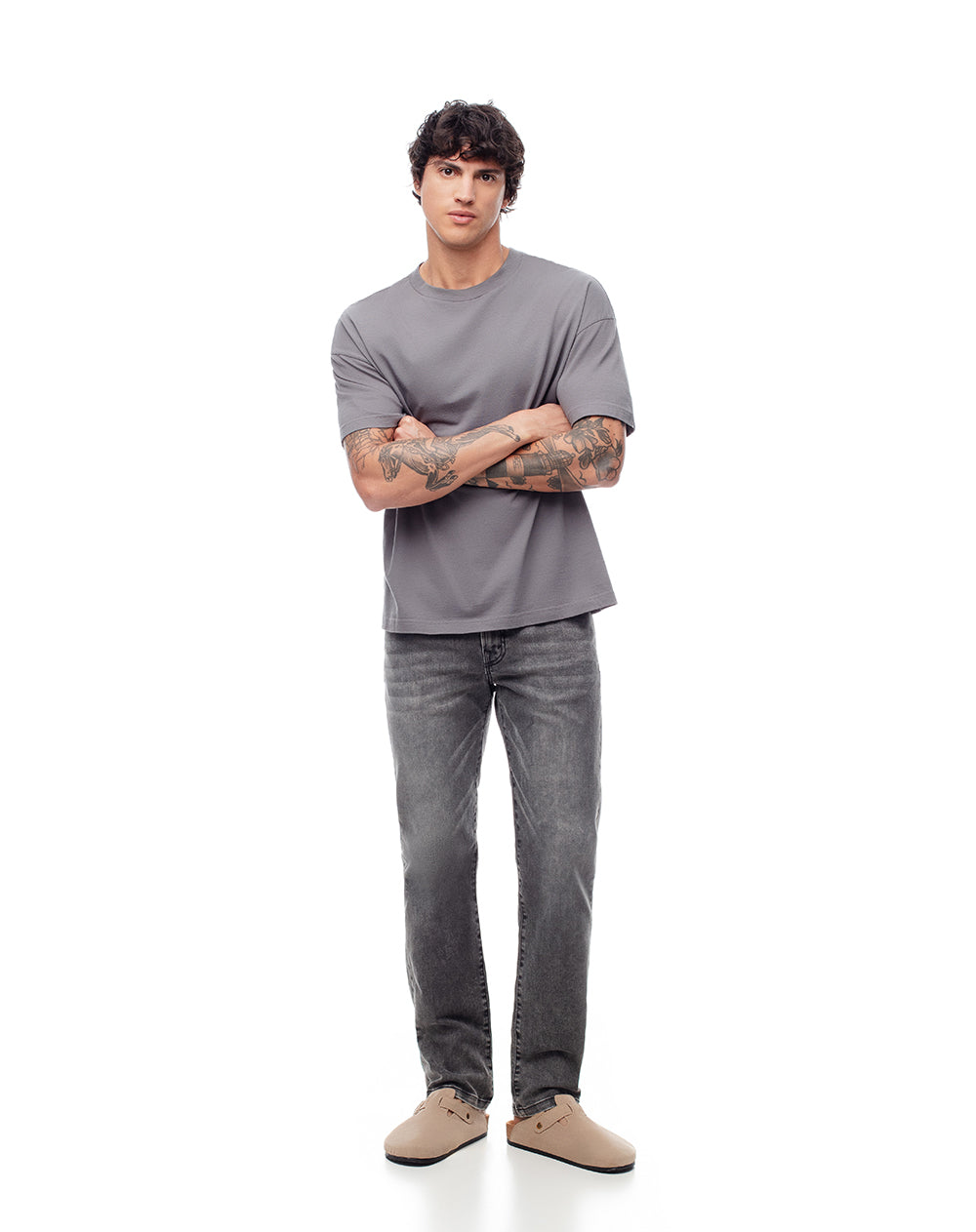 Jean straight 98% algodón gris hombre