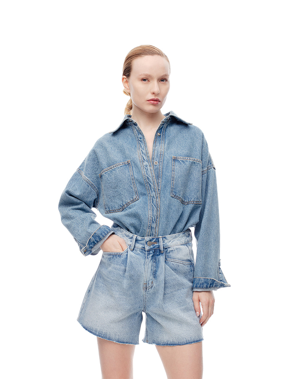 Short tiro alto denim índigo medio mujer