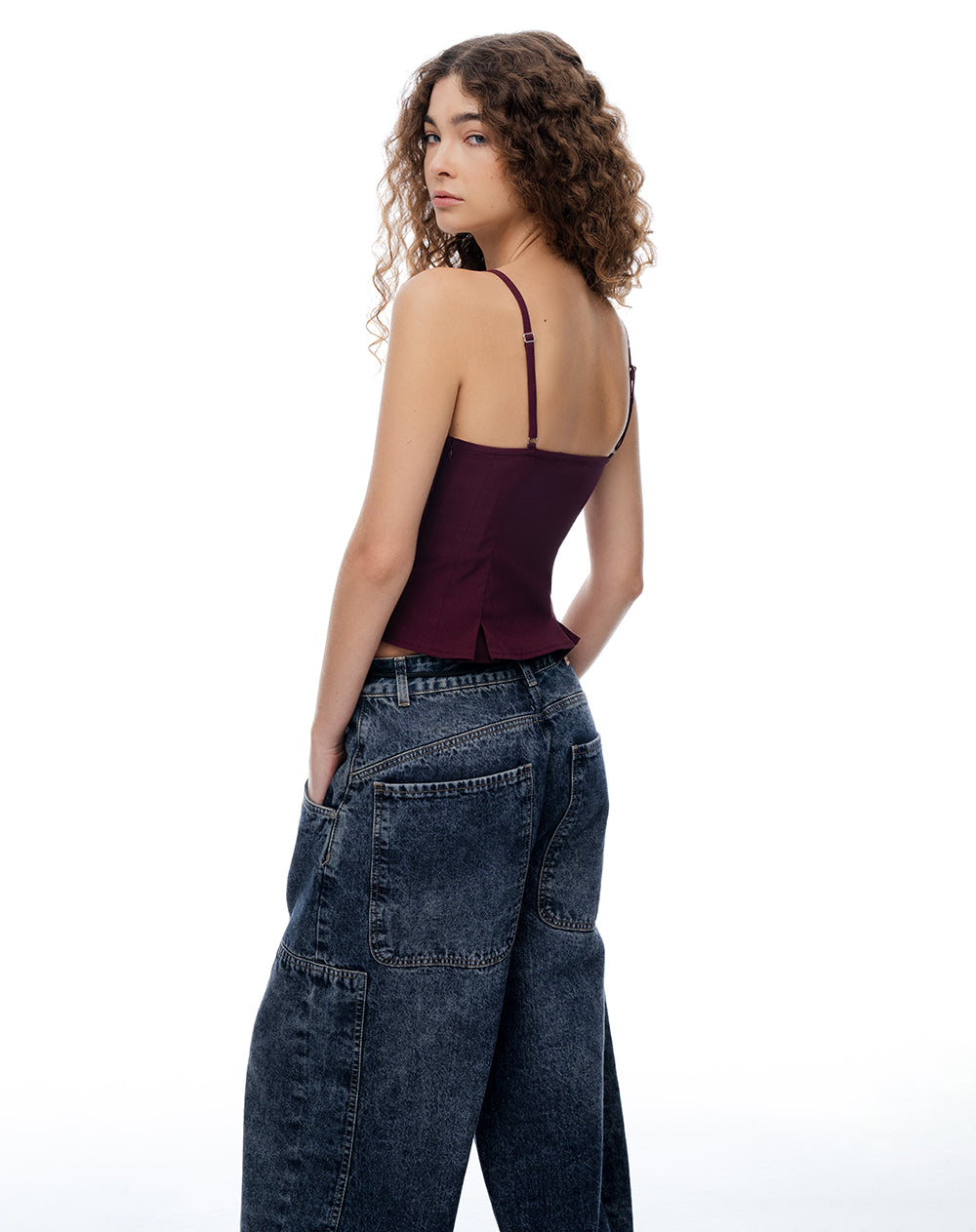 Camisa slim tiras vino tinto mujer