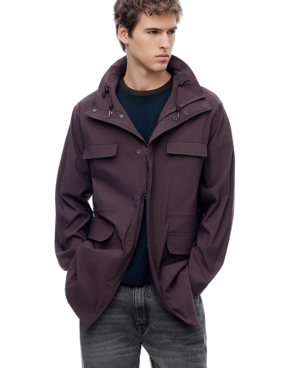 Chaqueta rompevientos regular vinotinto hombre