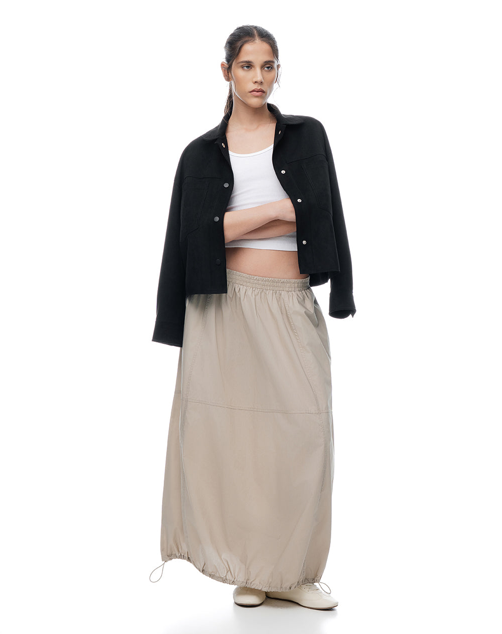 Falda larga tiro medio arena mujer