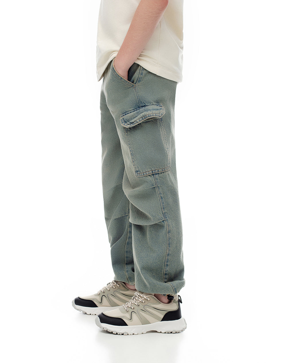 Jean tipo jogger cargo índigo medio niño