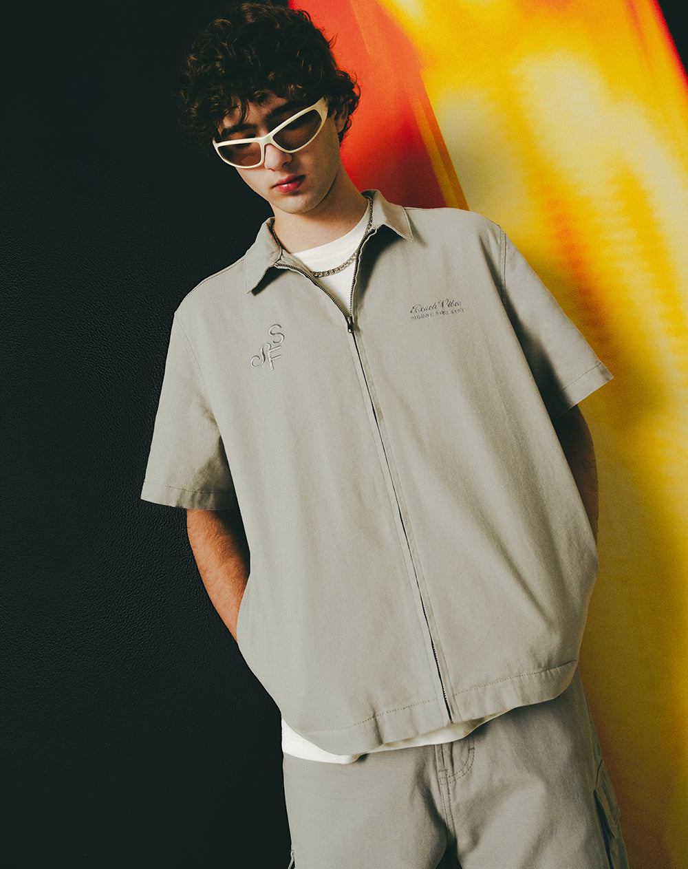 Camisa manga corta regular algodón caqui hombre