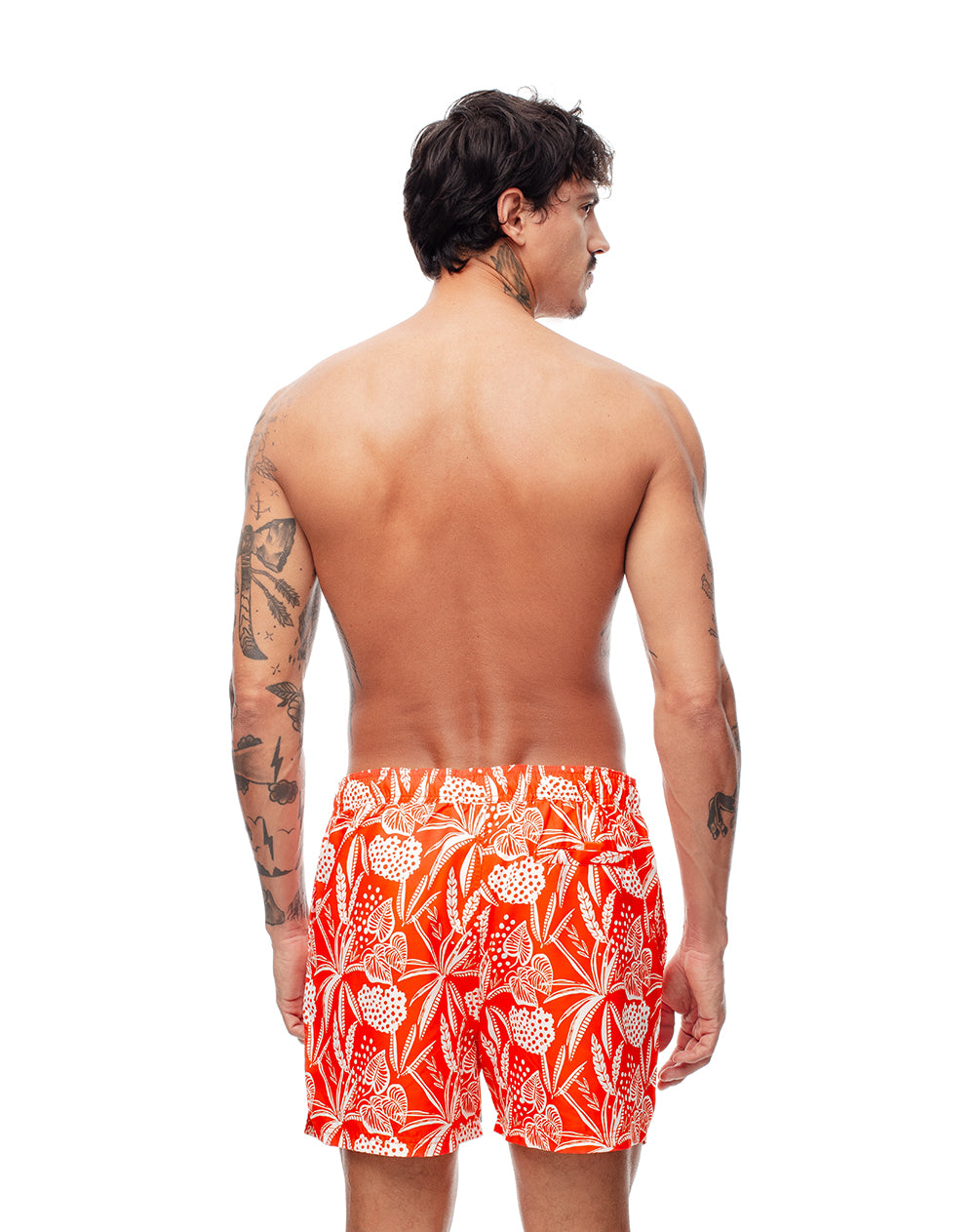 Pantaloneta de baño naranja estampada hombre
