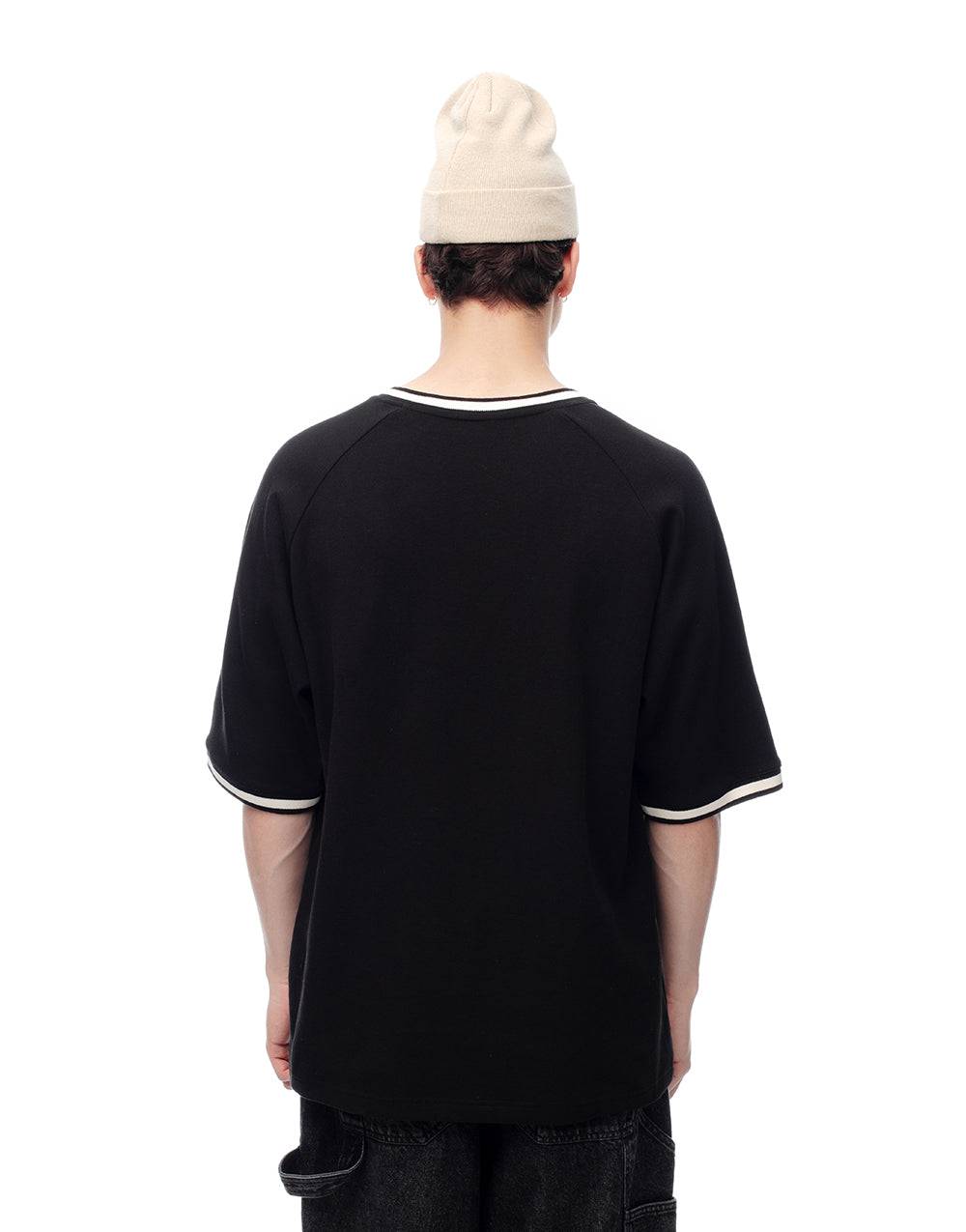 Camiseta regular algodón negra bordada hombre