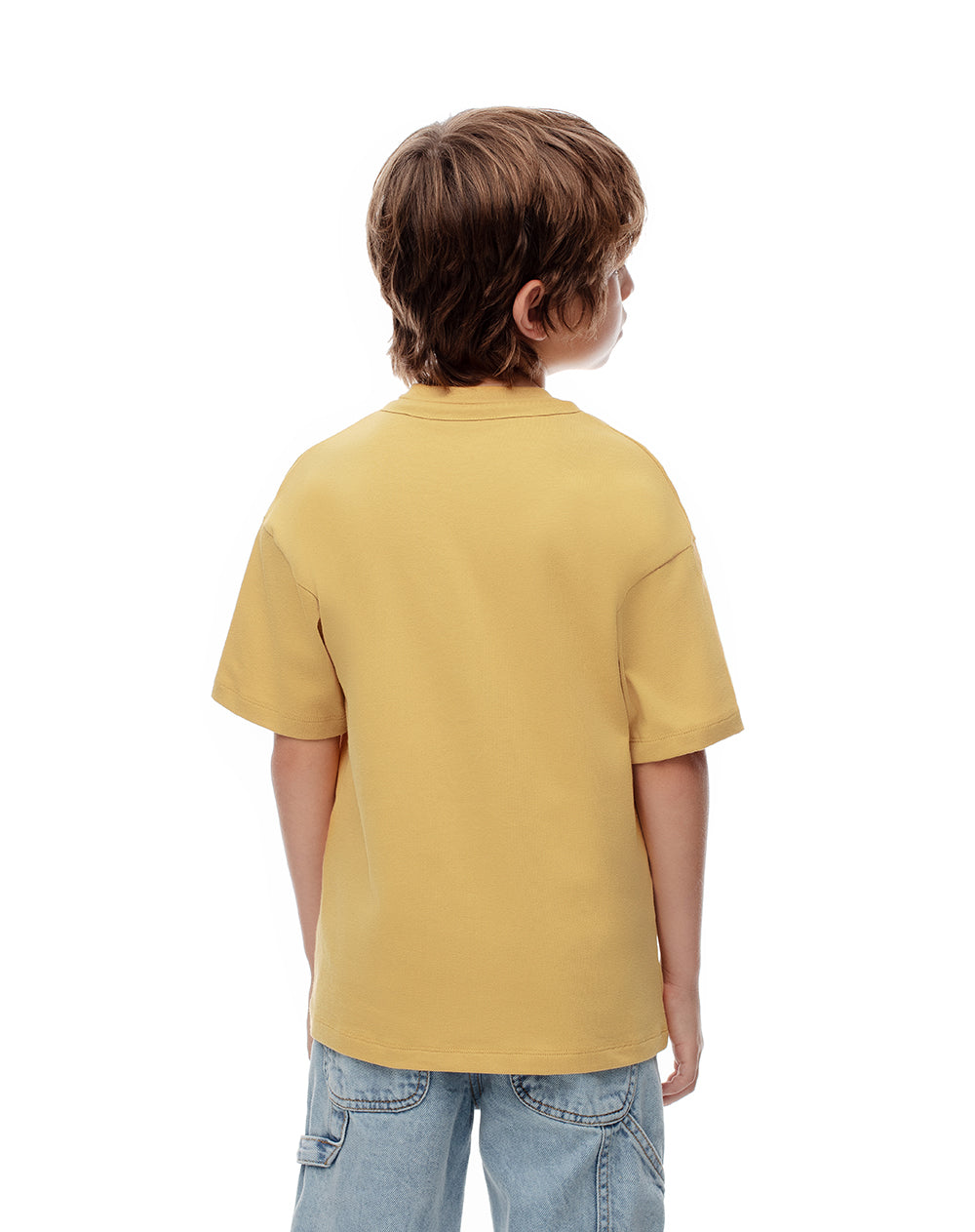 Camiseta regular algodón mostaza estampata niño