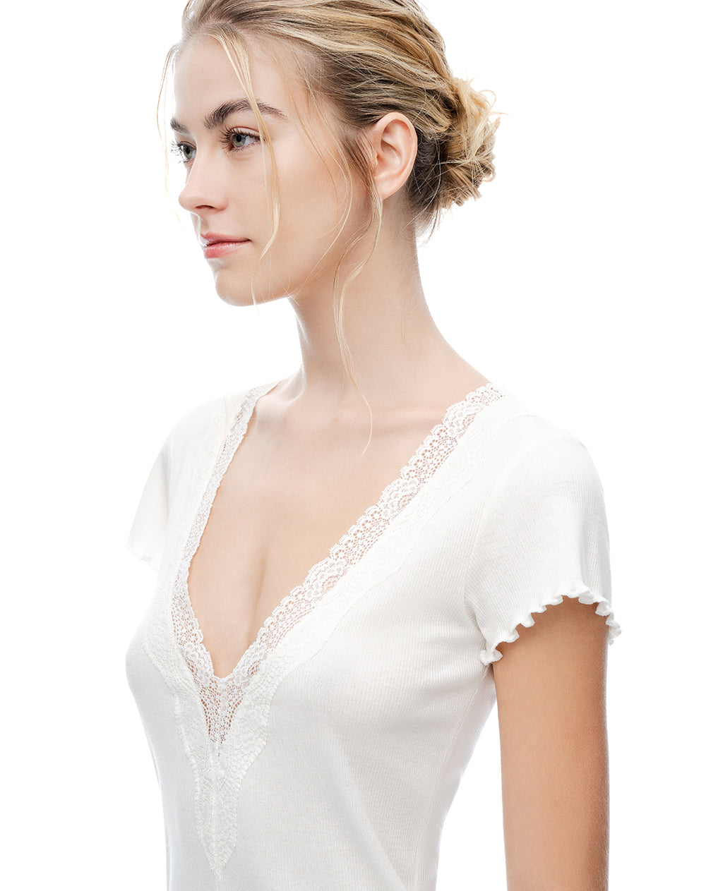 Camiseta slim con encaje blanco mujer