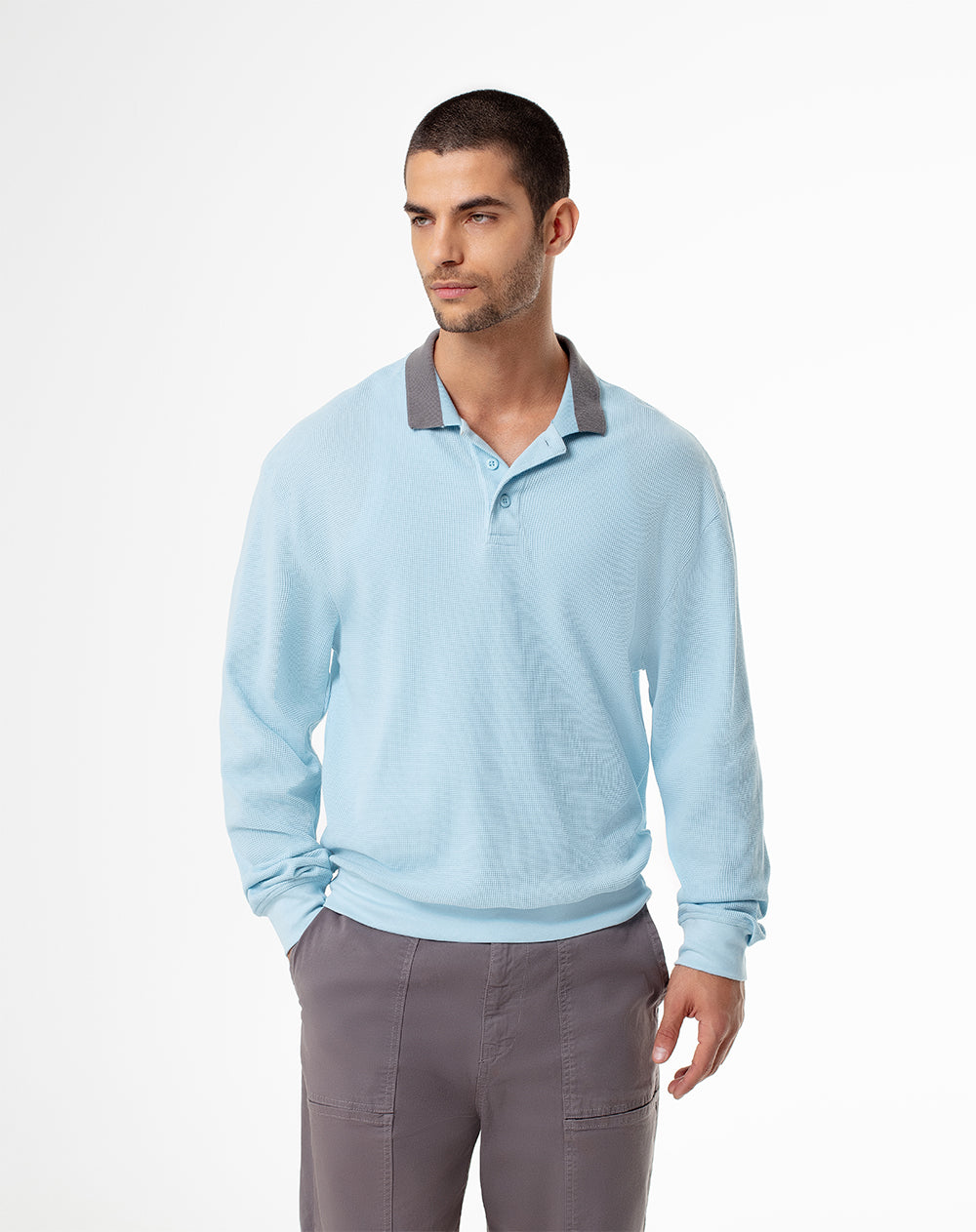 Camibuzo tipo polo regular algodón azul hombre