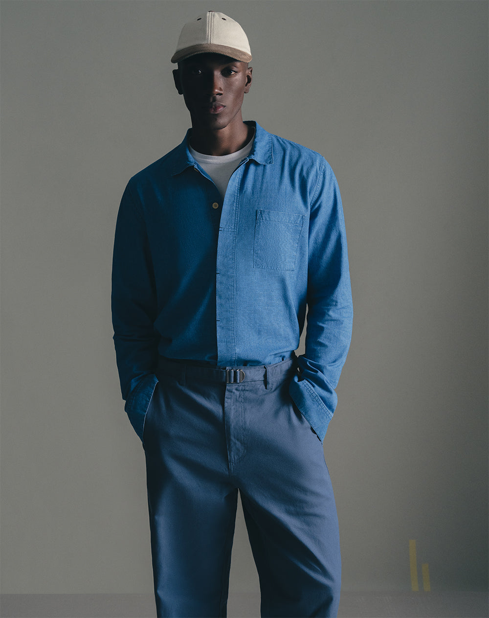 Camisa manga larga regular algodón azul hombre