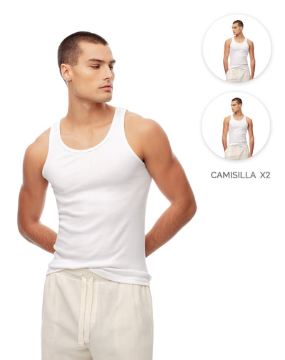 Camisilla selim algodón x2unds blanca hombre