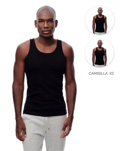Camisilla slim algodón x2unds negra hombre