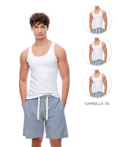 Camisilla slim algodón x3unds blanca hombre