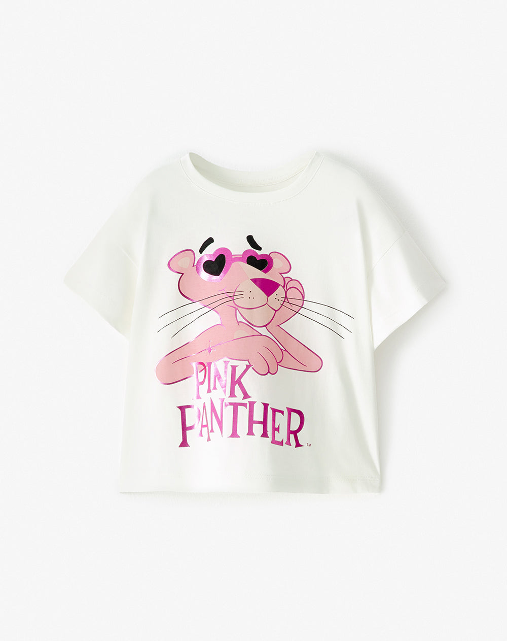Camiseta regular algodón Pink Panther blanca niña