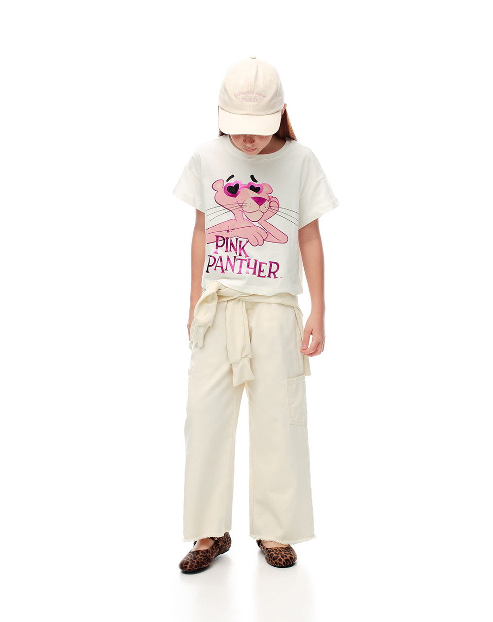 Camiseta regular algodón Pink Panther blanca niña