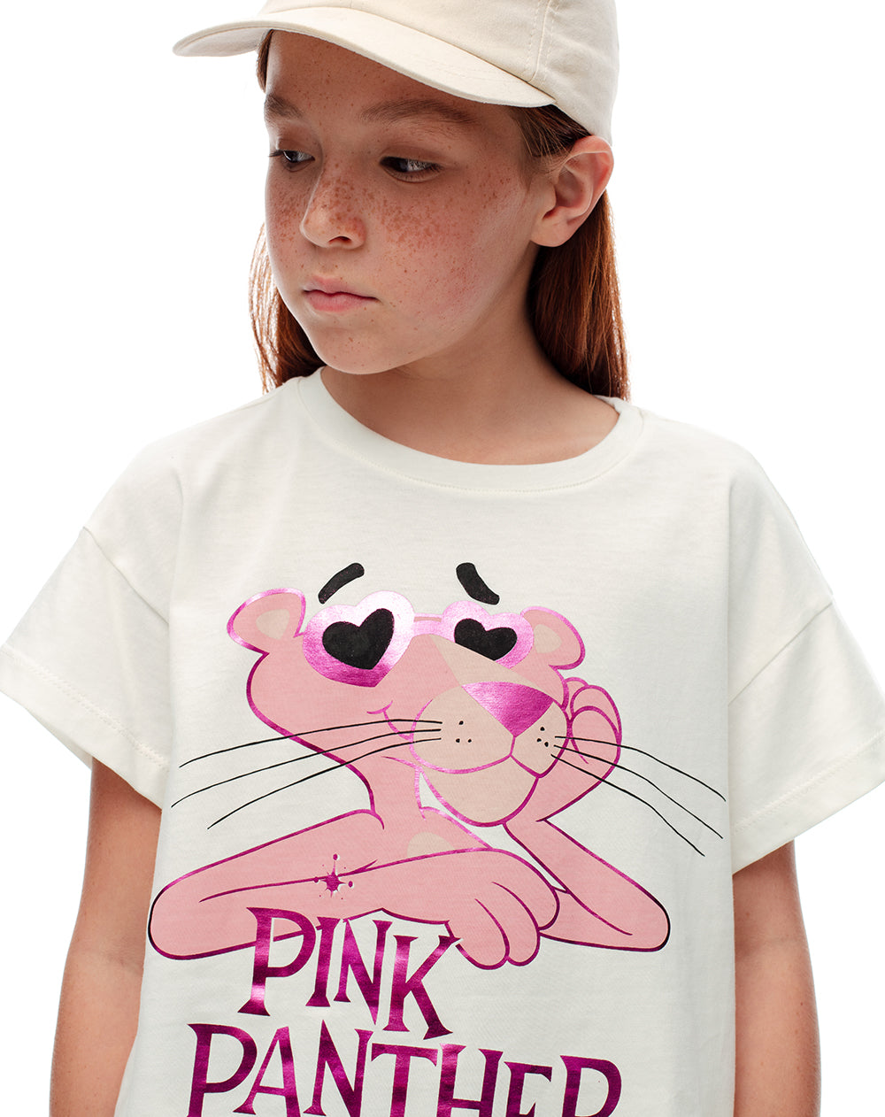 Camiseta regular algodón Pink Panther blanca niña
