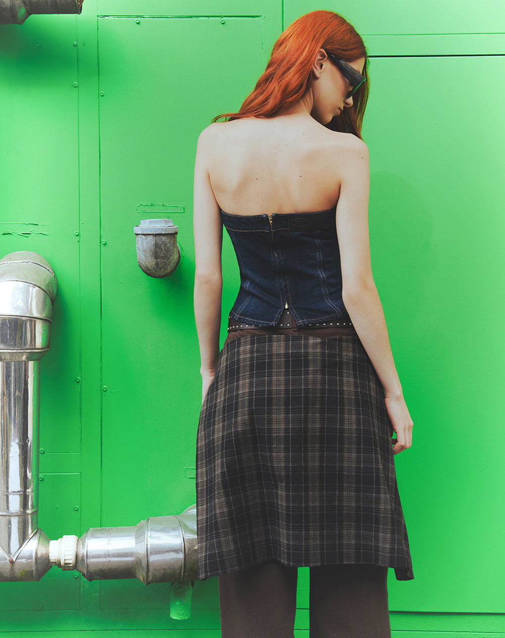 Top strapless denim índigo oscuro mujer