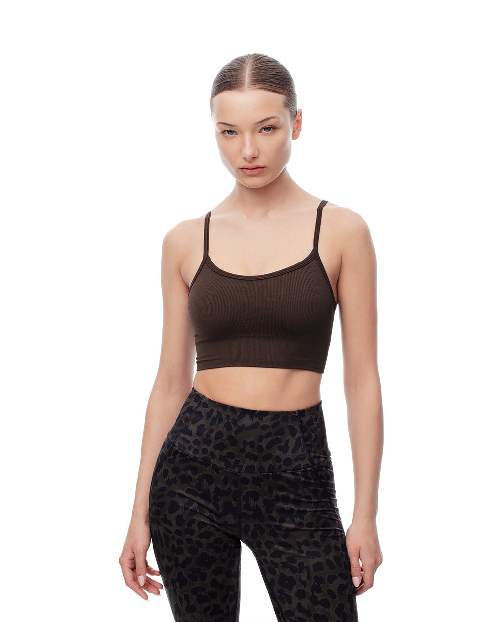 Top + biker deportivo chocolate mujer