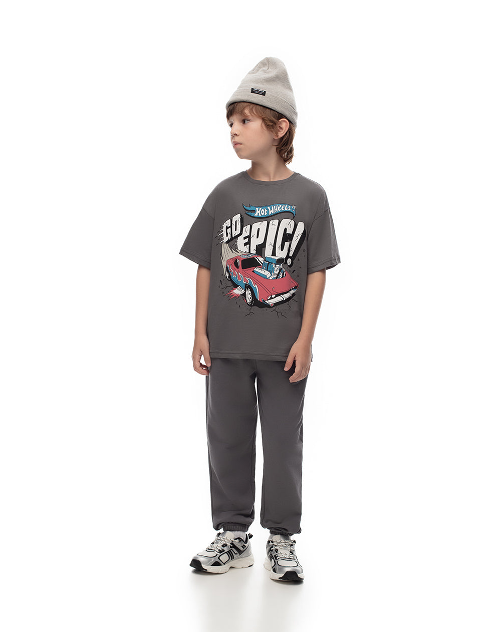 Camiseta regular algodón Hot Wheels gris niño