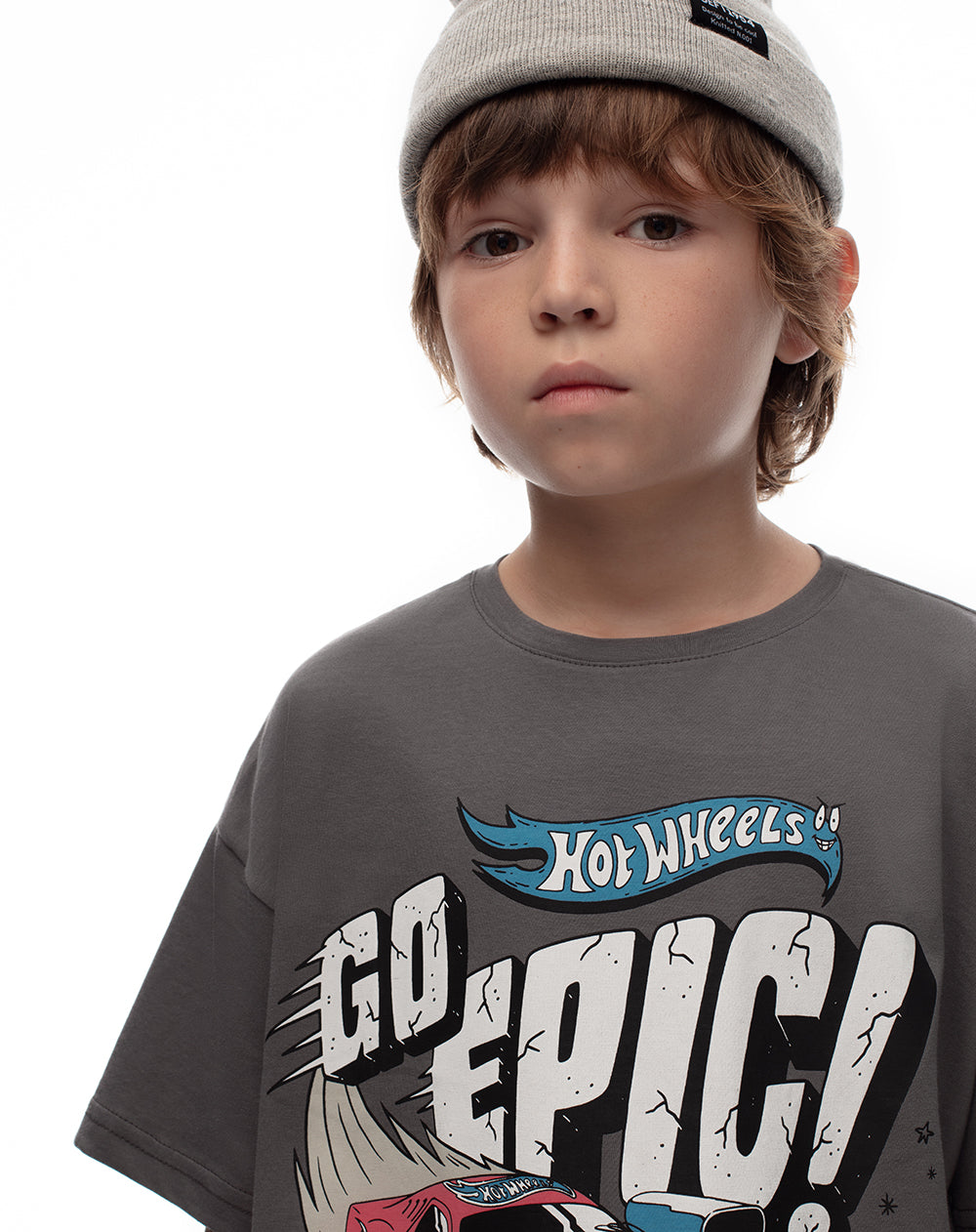 Camiseta regular algodón Hot Wheels gris niño