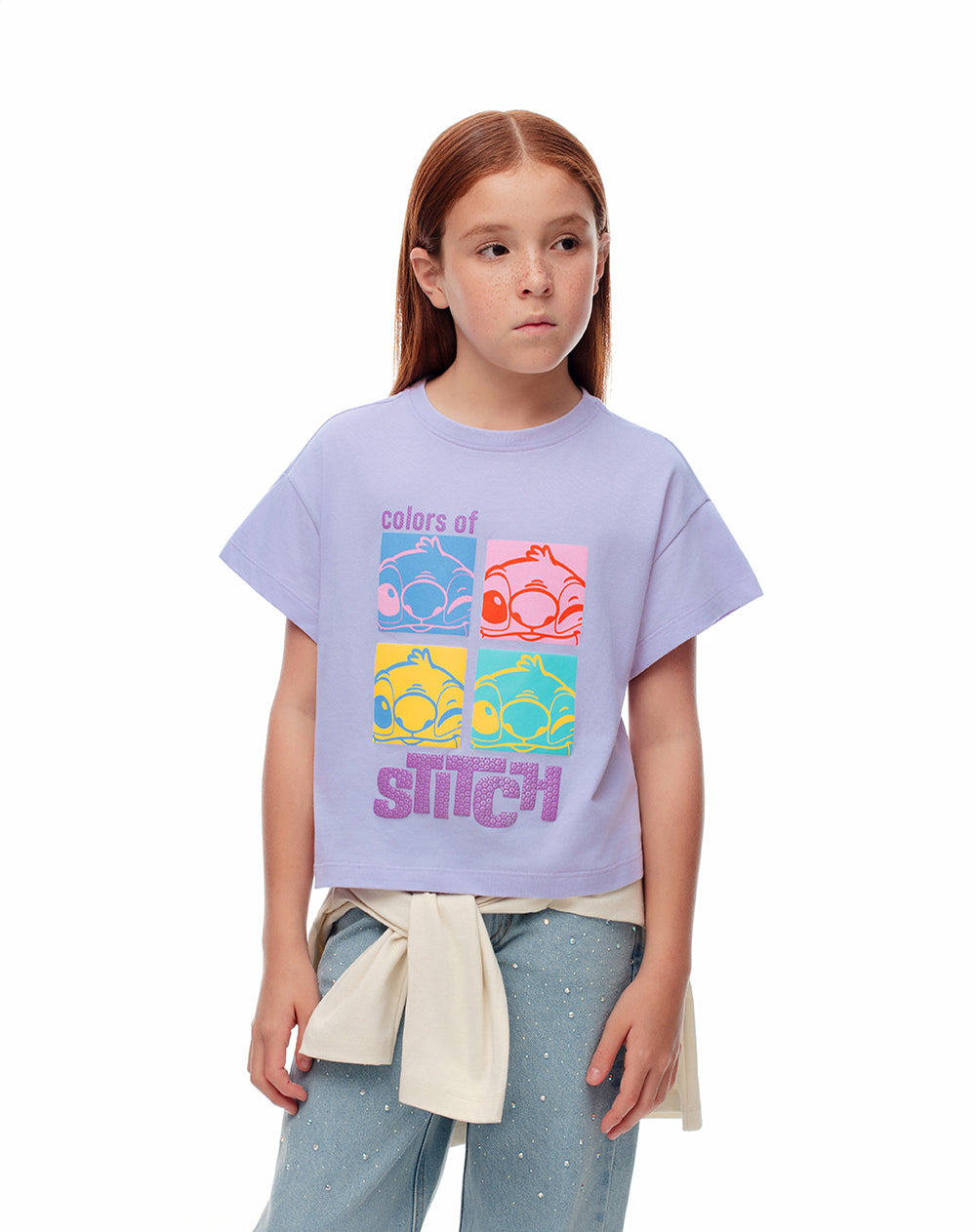 Camiseta regular Stitch morada niña